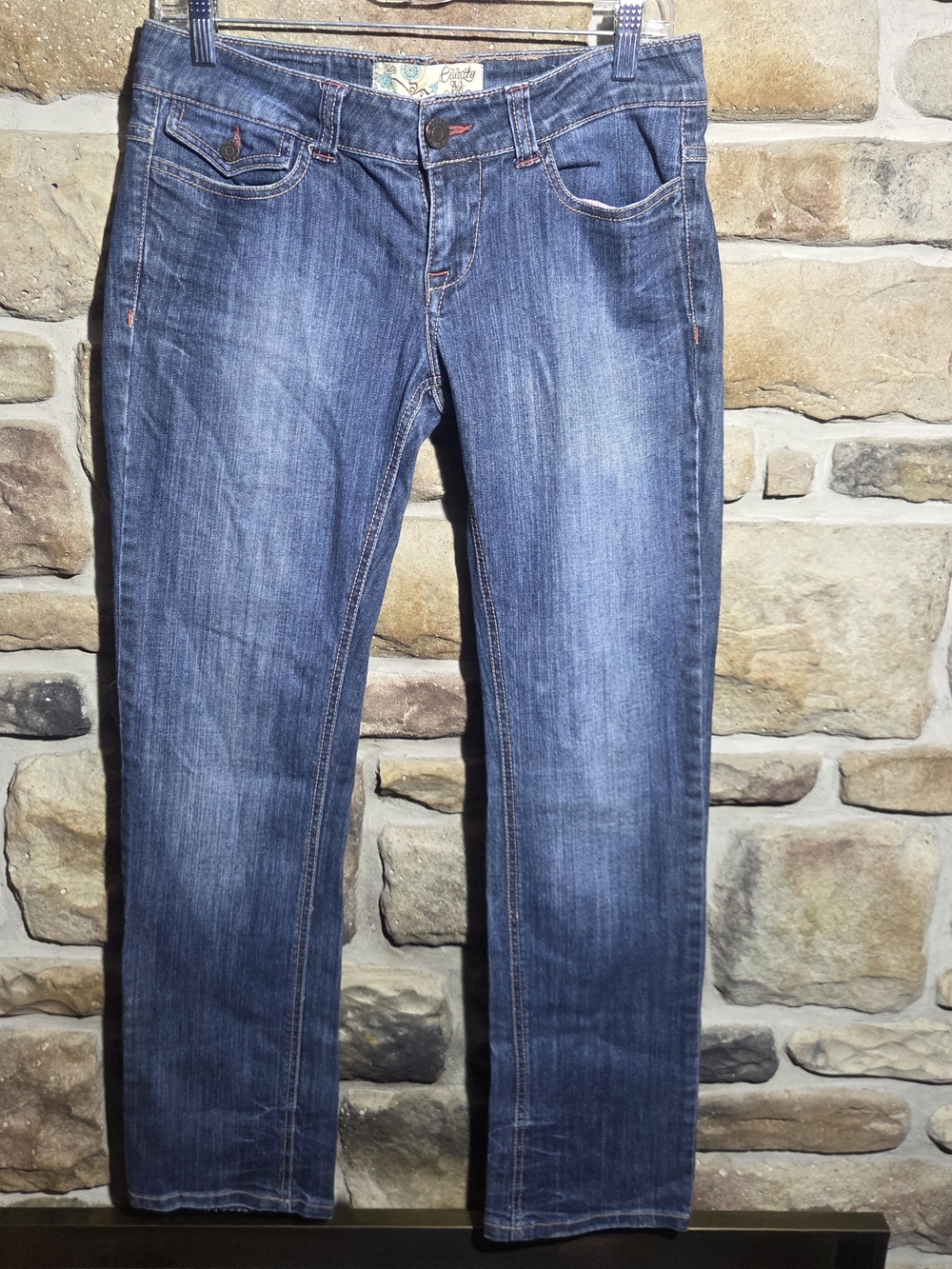 Celebrity Pink Deluxe Denim Jeans Size 11 Rose Embroidered Pockets Blue Bootcut